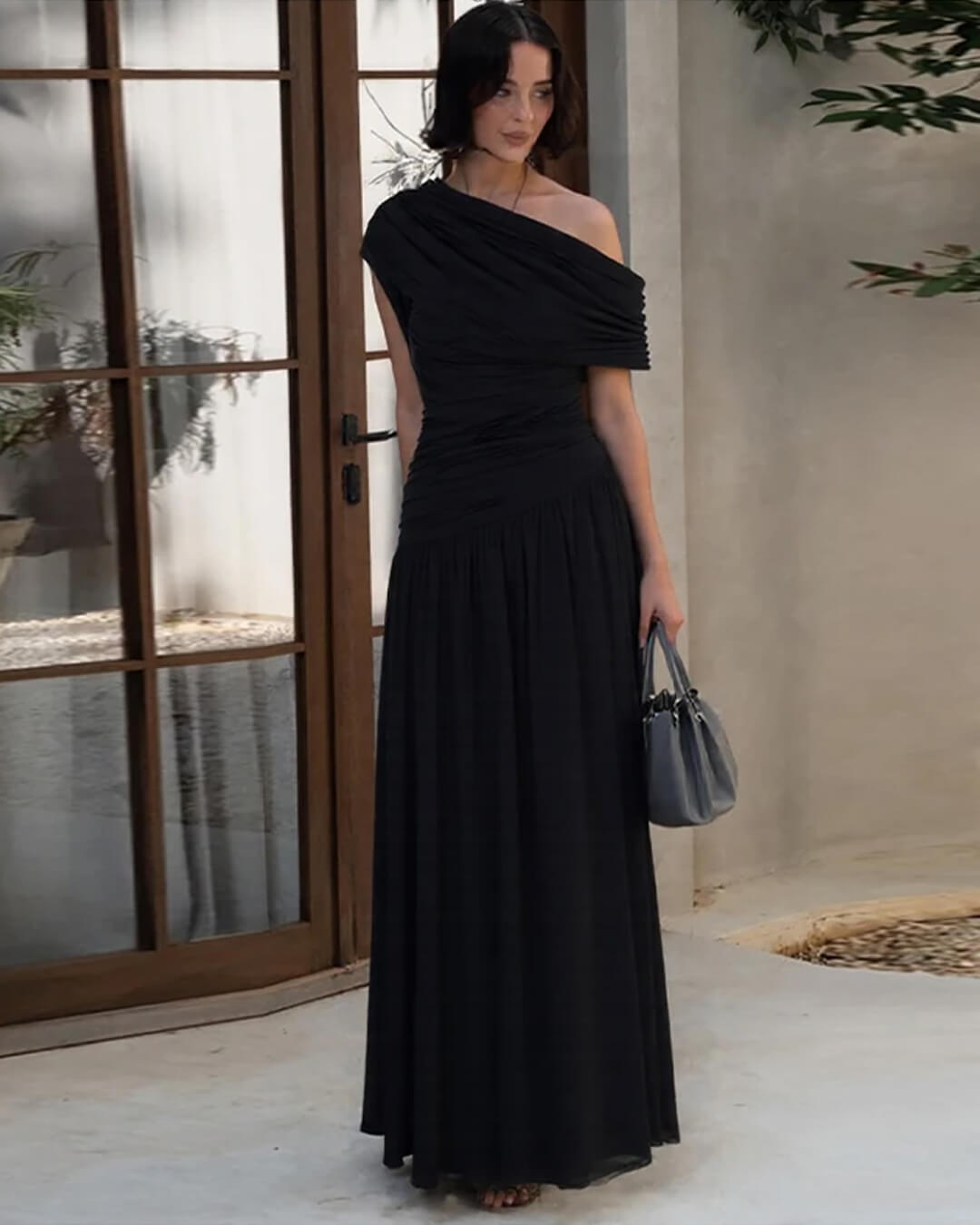 Vestido maxi de um ombro Ingrid