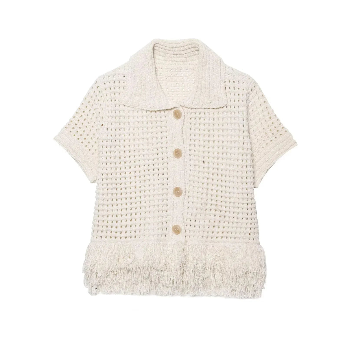 Conjunto de camisola e saia de malha com franjas Ioanna