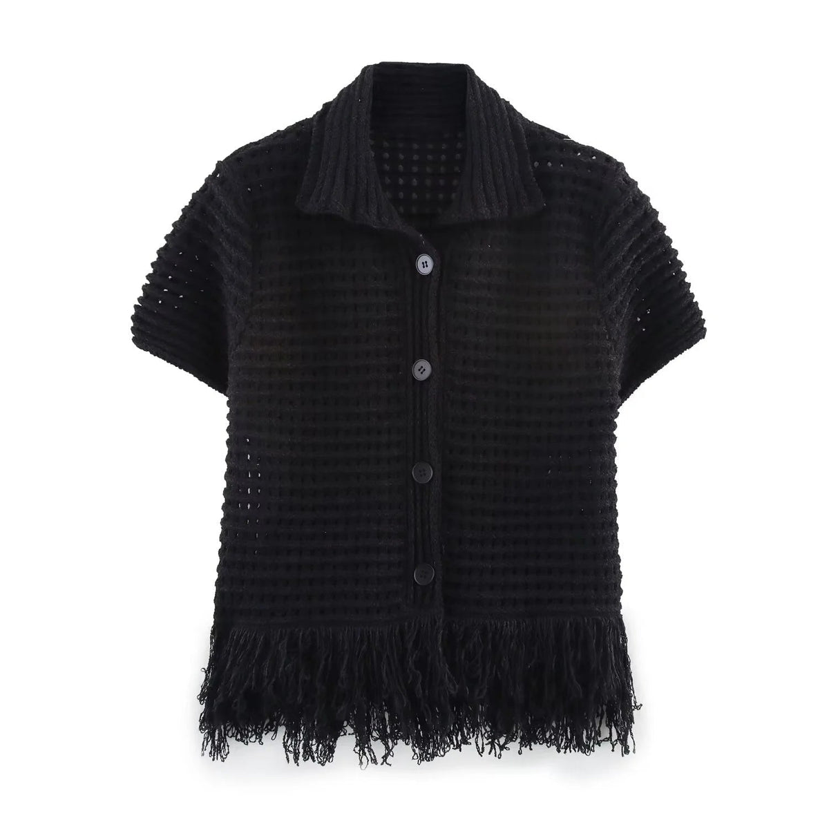 Conjunto de camisola e saia de malha com franjas Ioanna