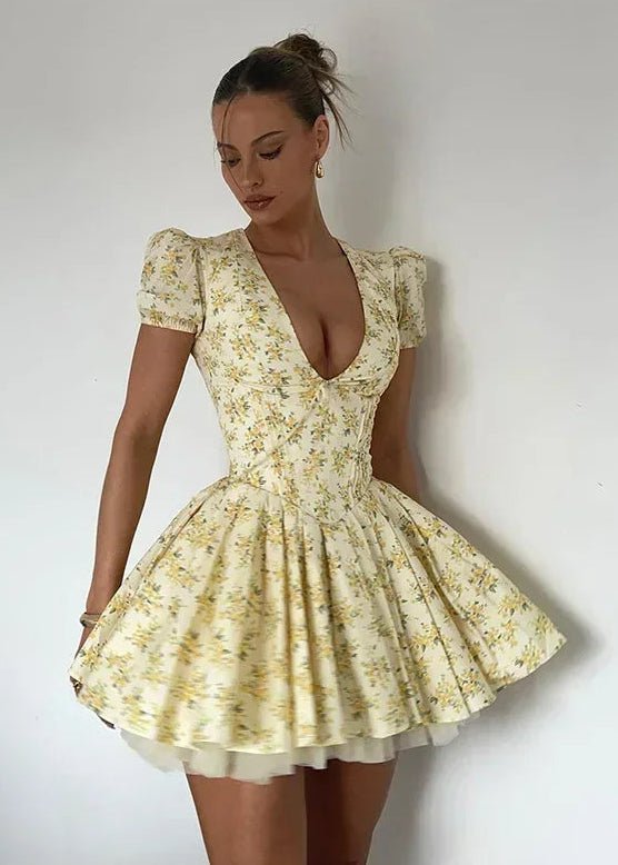 Vestido curto com decote em V Iris