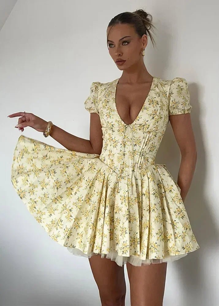 Vestido curto com decote em V Iris
