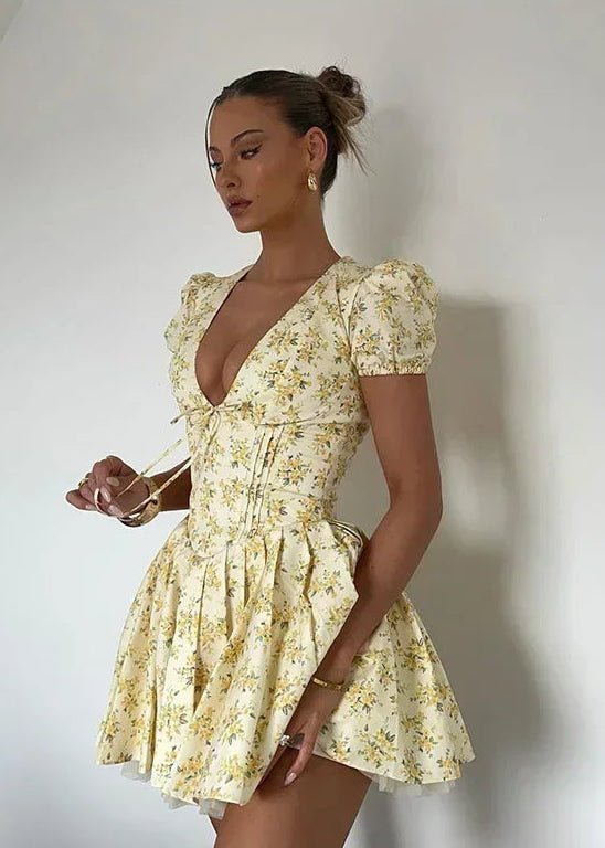 Vestido curto com decote em V Iris