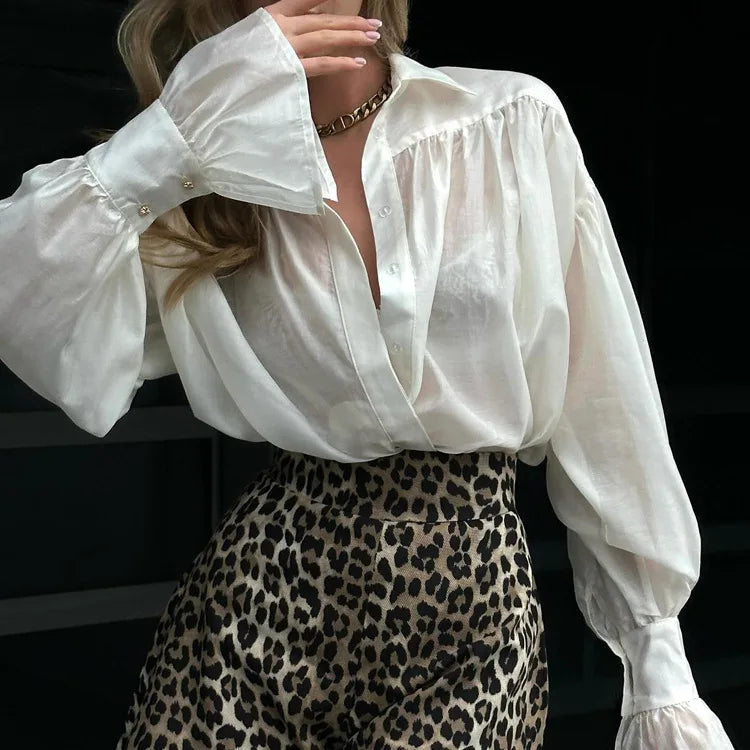 Camisa oversized com mangas balão e laço de fita Isabella