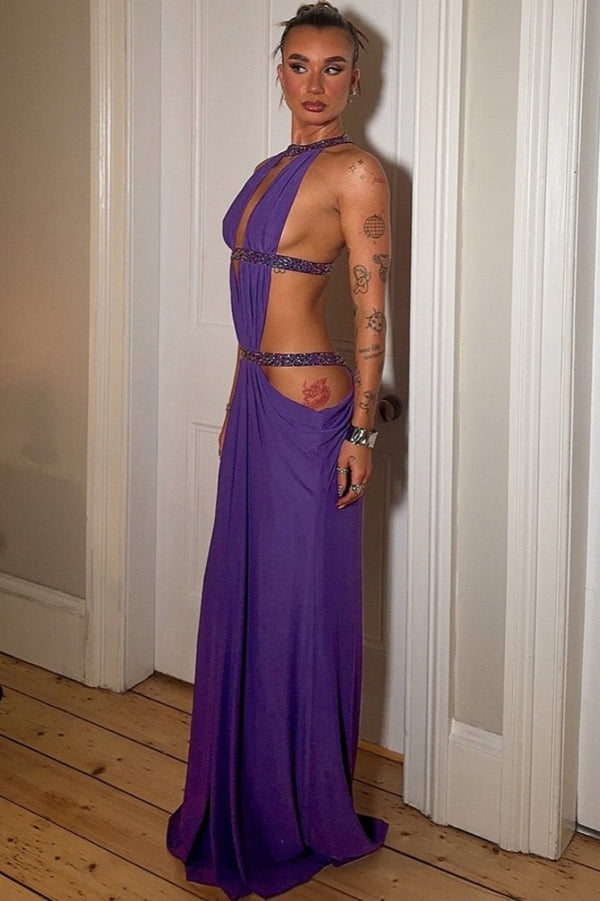 Vestido comprido Isolde com franzido e recortes