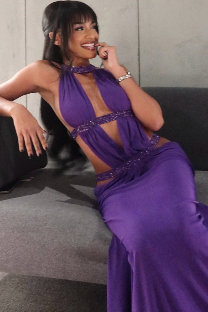 Vestido comprido Isolde com franzido e recortes