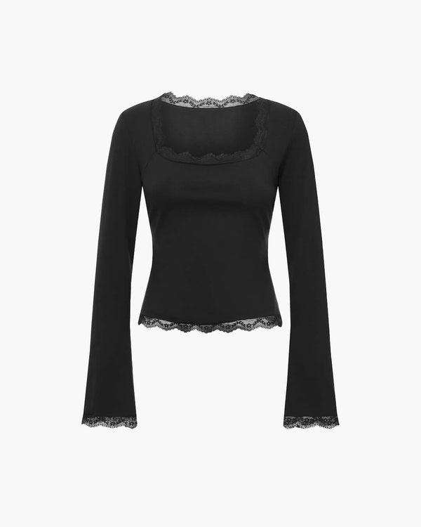 Top Jackie com decote quadrado e acabamento em renda