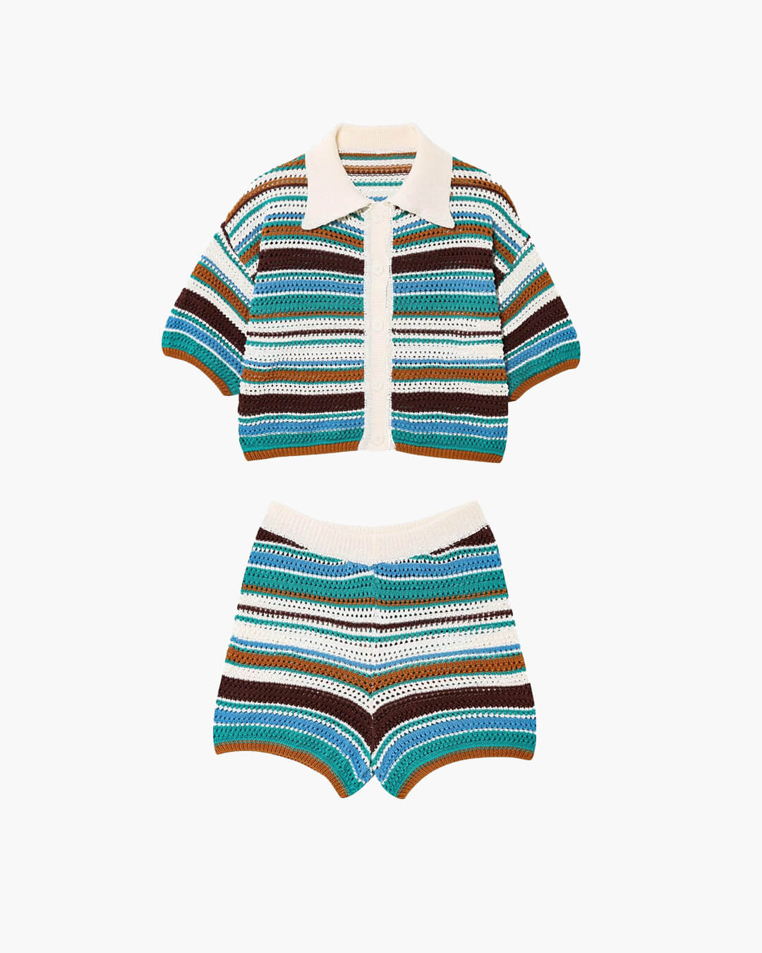 Conjunto Jasmin de camisola curta de croché e calções