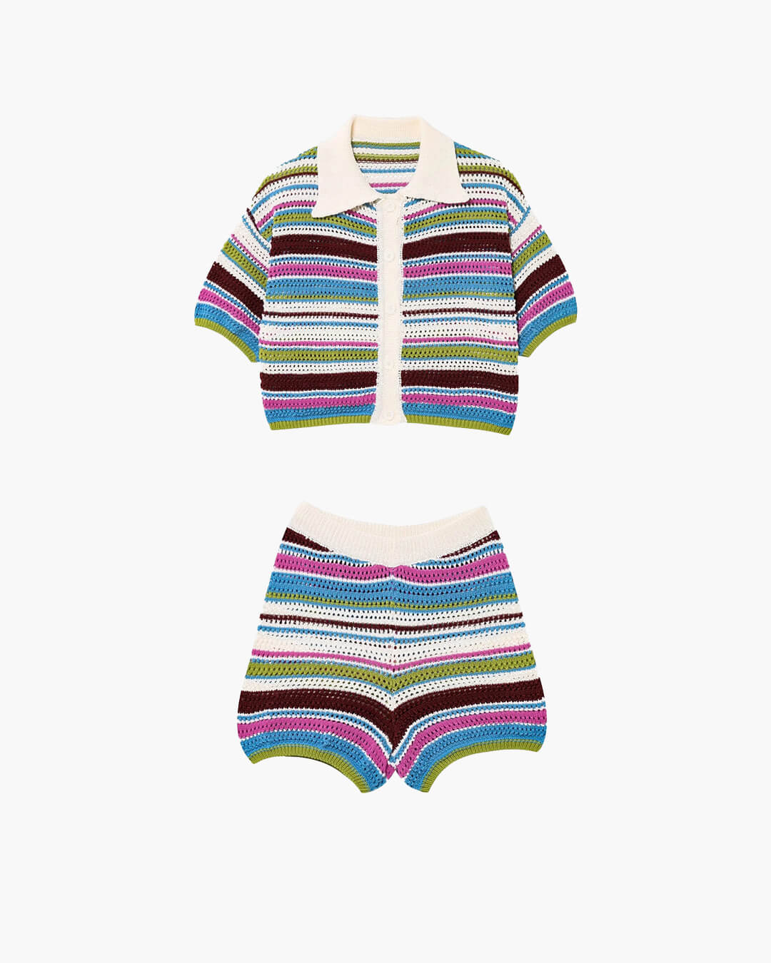 Conjunto Jasmin de camisola curta de croché e calções