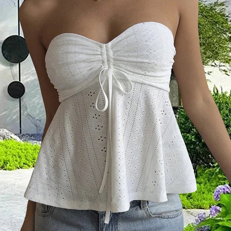 Top bandeau com bordado inglês Jasmine