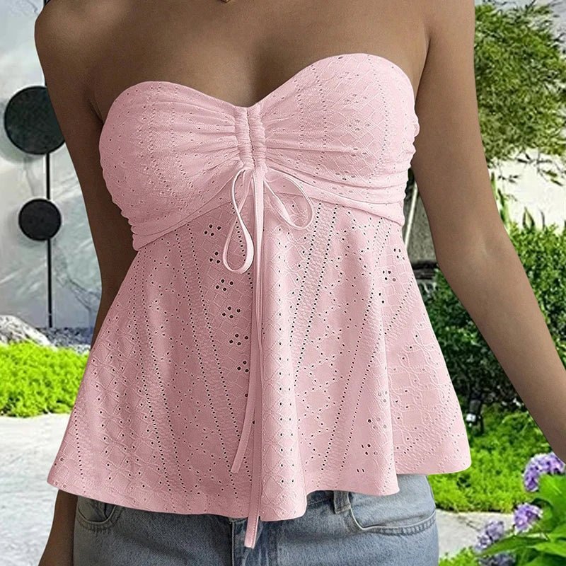 Top bandeau com bordado inglês Jasmine
