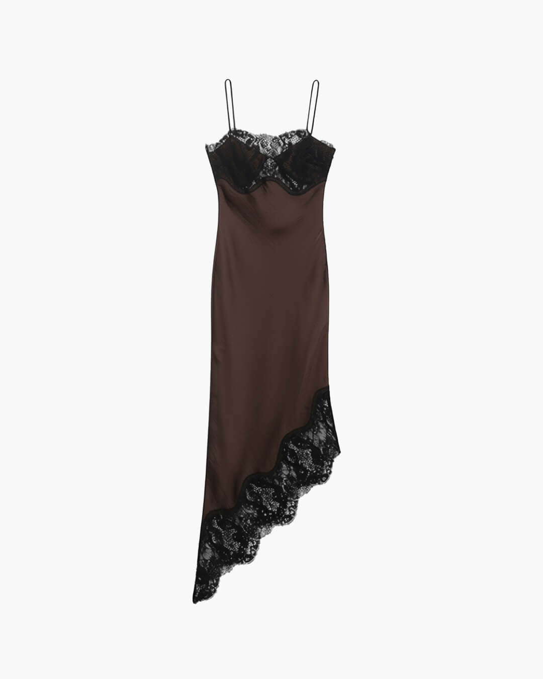 Vestido de cetim com alças e renda Jenica