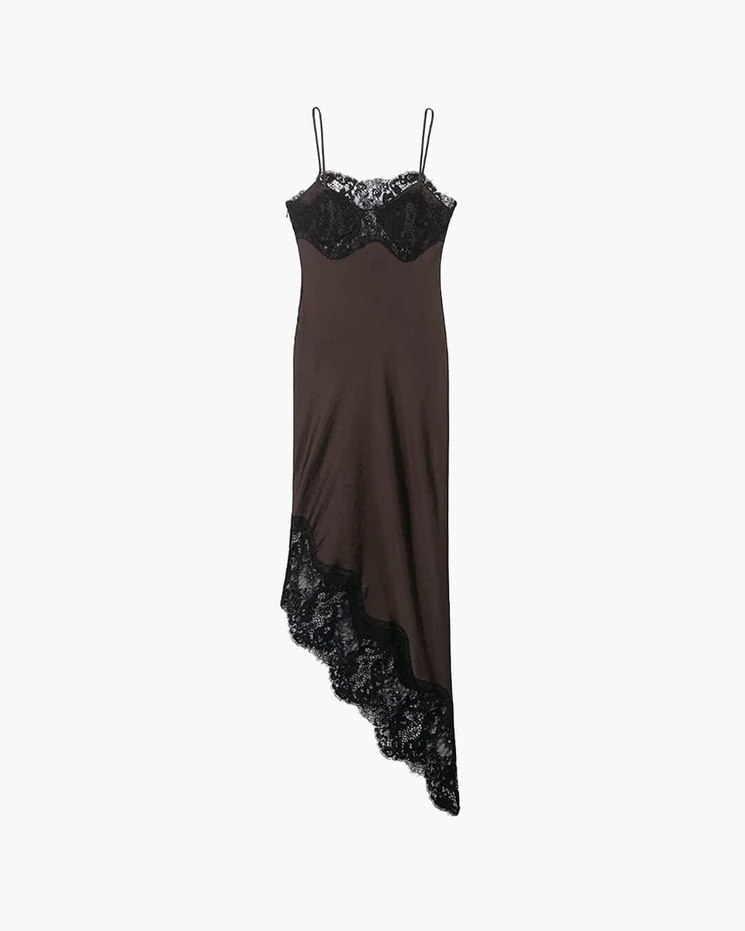 Vestido de cetim com alças e renda Jenica