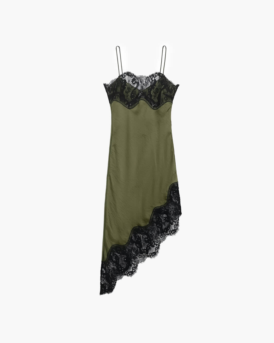 Vestido de cetim com alças e renda Jenica