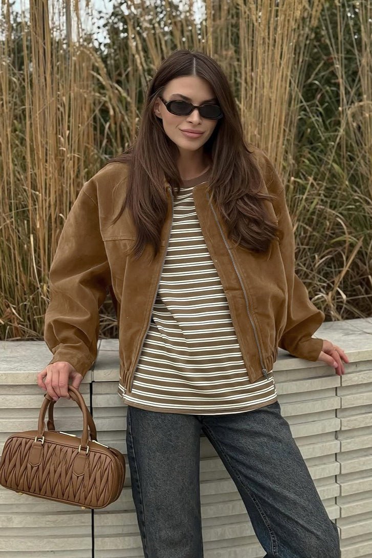 Jenny Suede Zip-Up Bomber Jacket