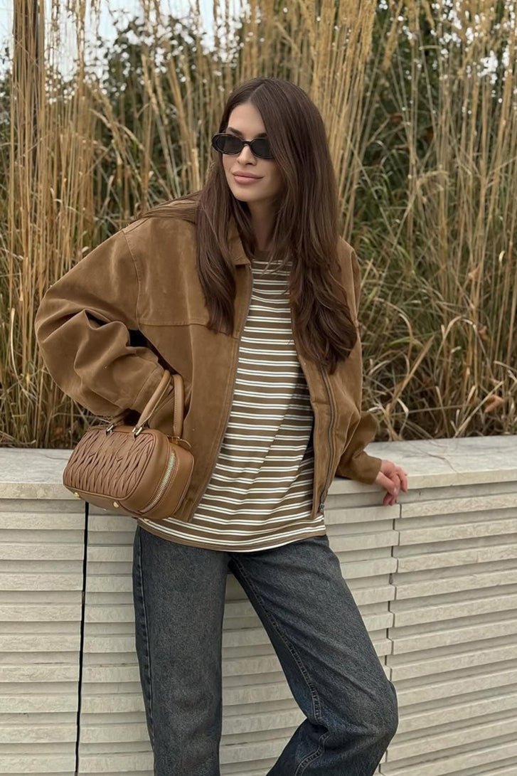 Jenny Suede Zip-Up Bomber Jacket