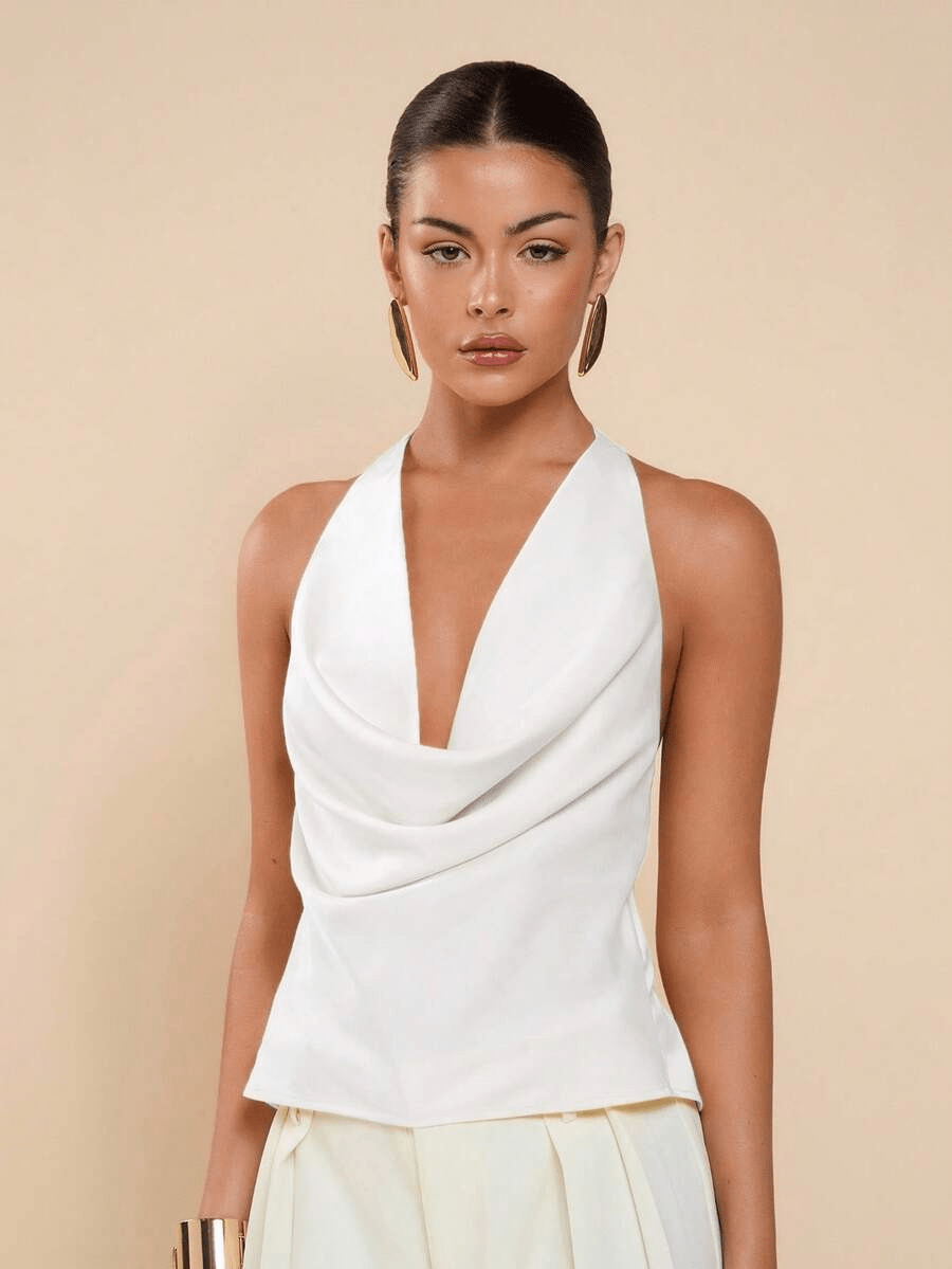 Top de alças com decote profundo e gola halter Jeriza