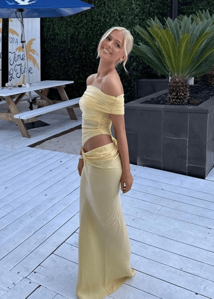 Vestido comprido em malha sem ombros Jessa
