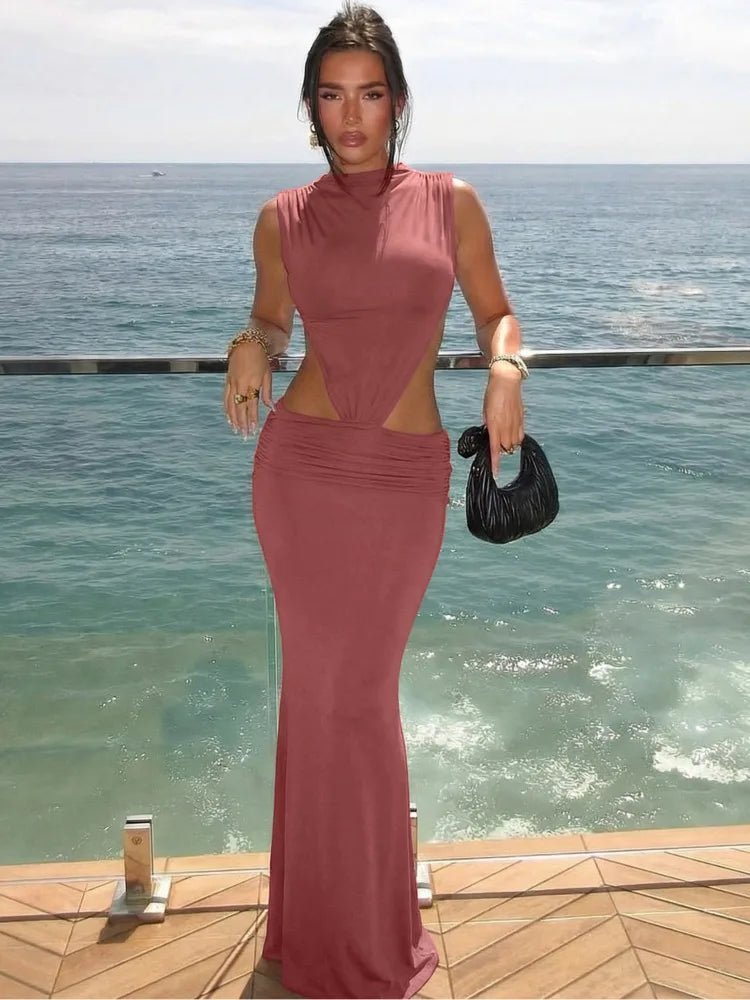 Vestido maxi sem costas com recortes Jianna