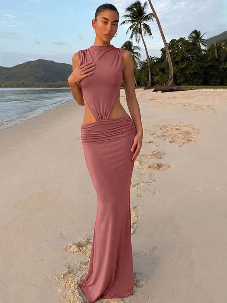Vestido maxi sem costas com recortes Jianna