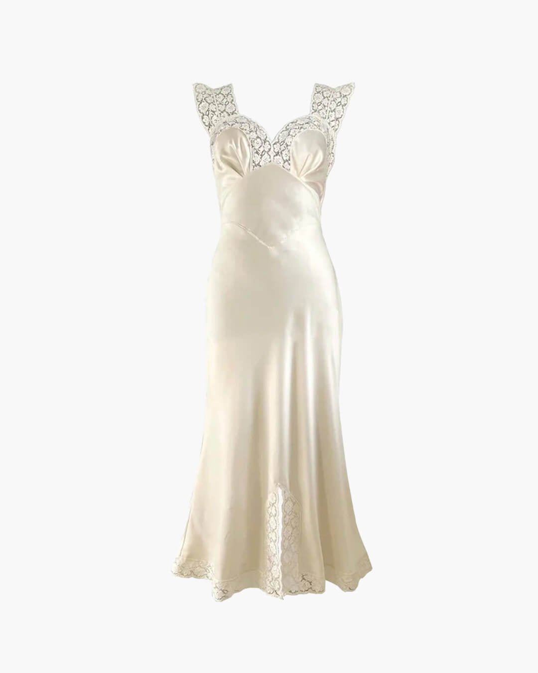 Vestido comprido em cetim e renda Joanna