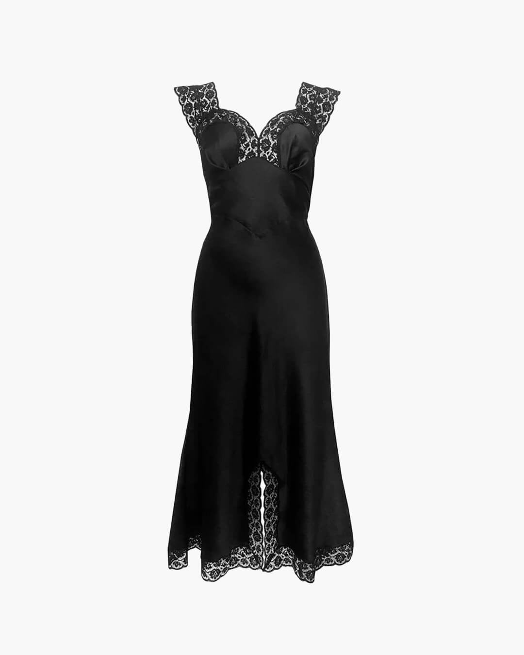Vestido comprido em cetim e renda Joanna