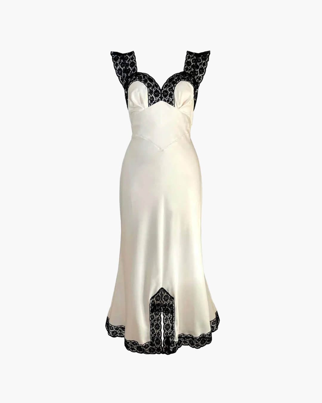 Vestido comprido em cetim e renda Joanna