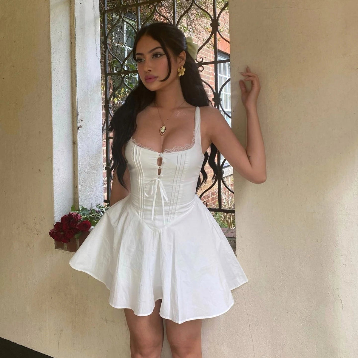 Vestido mini fluido com atacadores Jolie