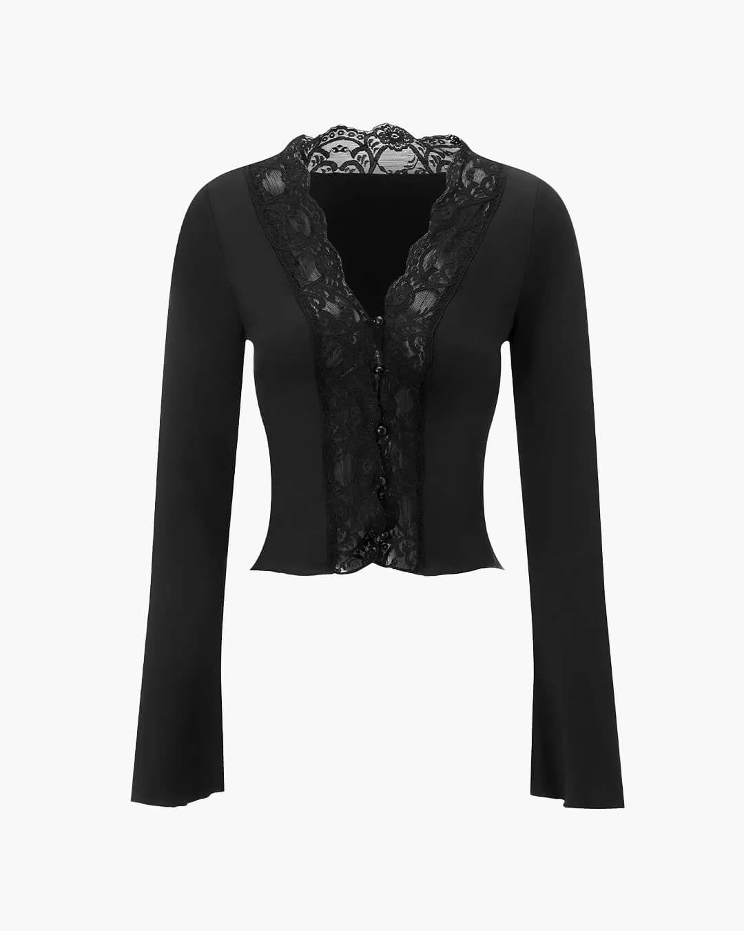 Blusa Julia de manga comprida com acabamento em renda