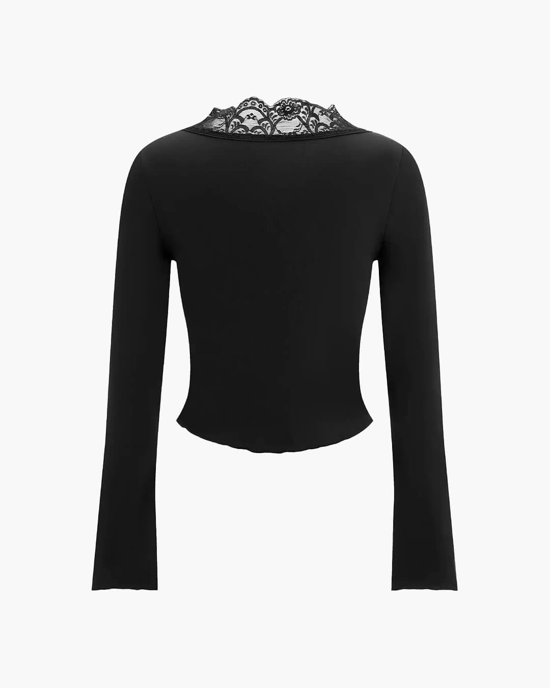 Blusa Julia de manga comprida com acabamento em renda