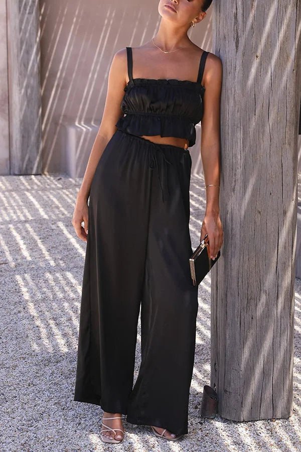 Julianne Ruffle Top Elastic Waist Pants Set
