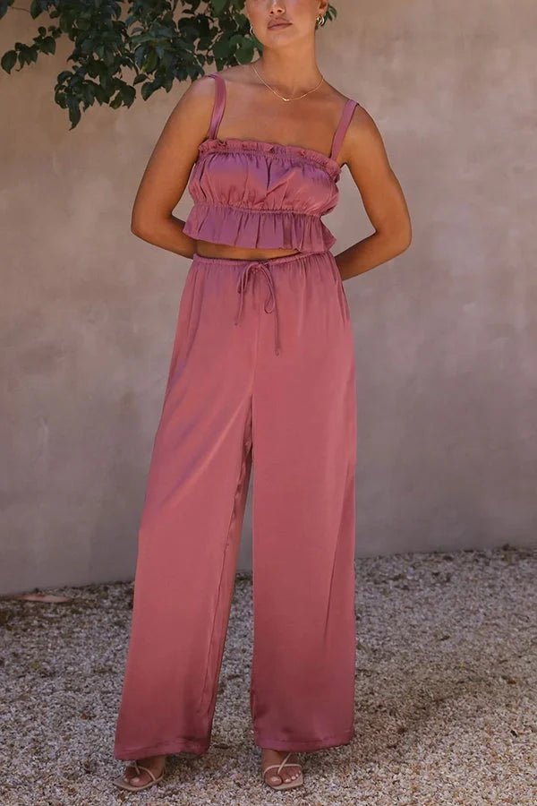 Julianne Ruffle Top Elastic Waist Pants Set