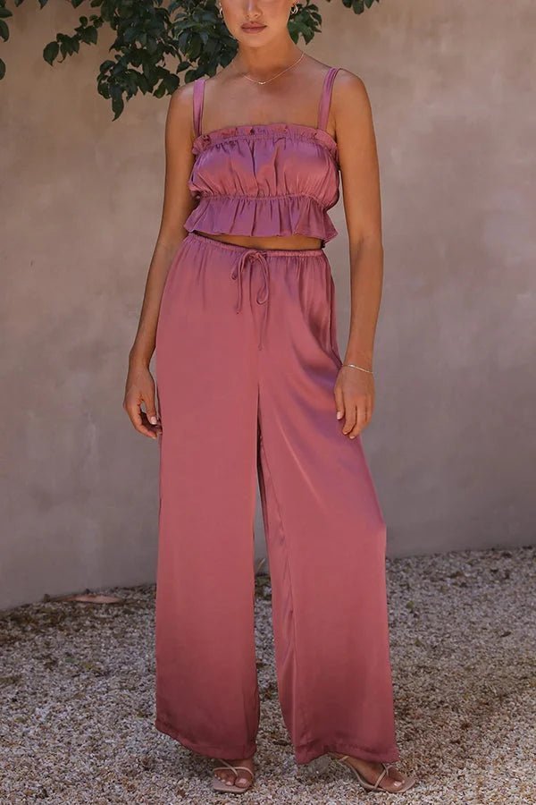 Julianne Ruffle Top Elastic Waist Pants Set