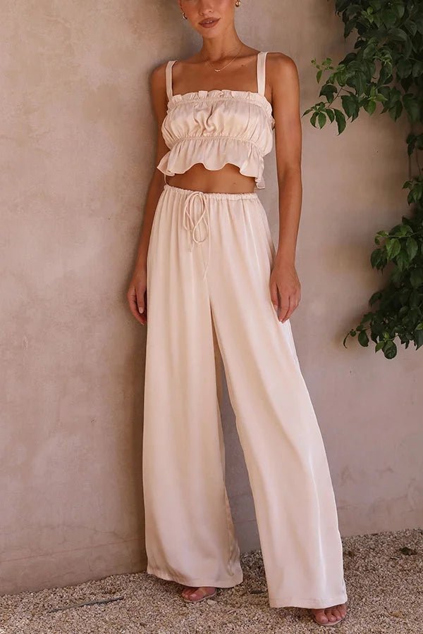 Julianne Ruffle Top Elastic Waist Pants Set