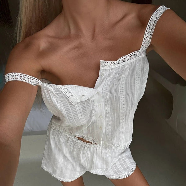 Conjunto de calções de pijama Kaitlyn com acabamento em renda