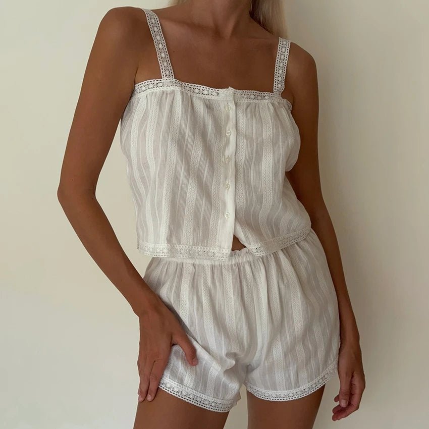 Conjunto de calções de pijama Kaitlyn com acabamento em renda