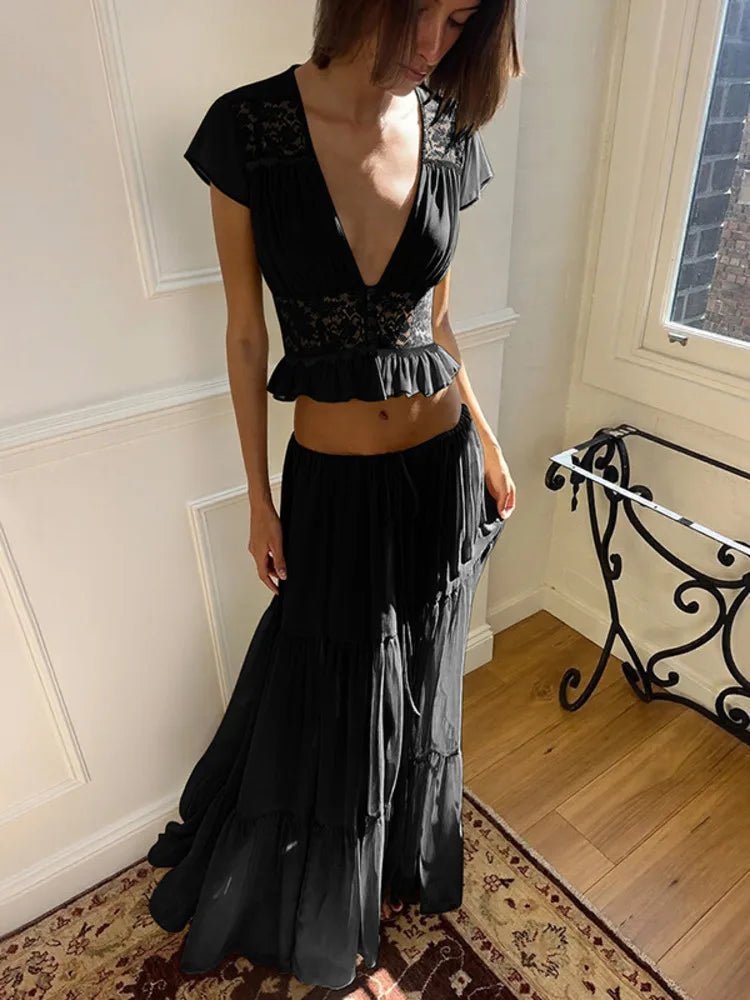 Conjunto de top e saia de chiffon com renda Katerina
