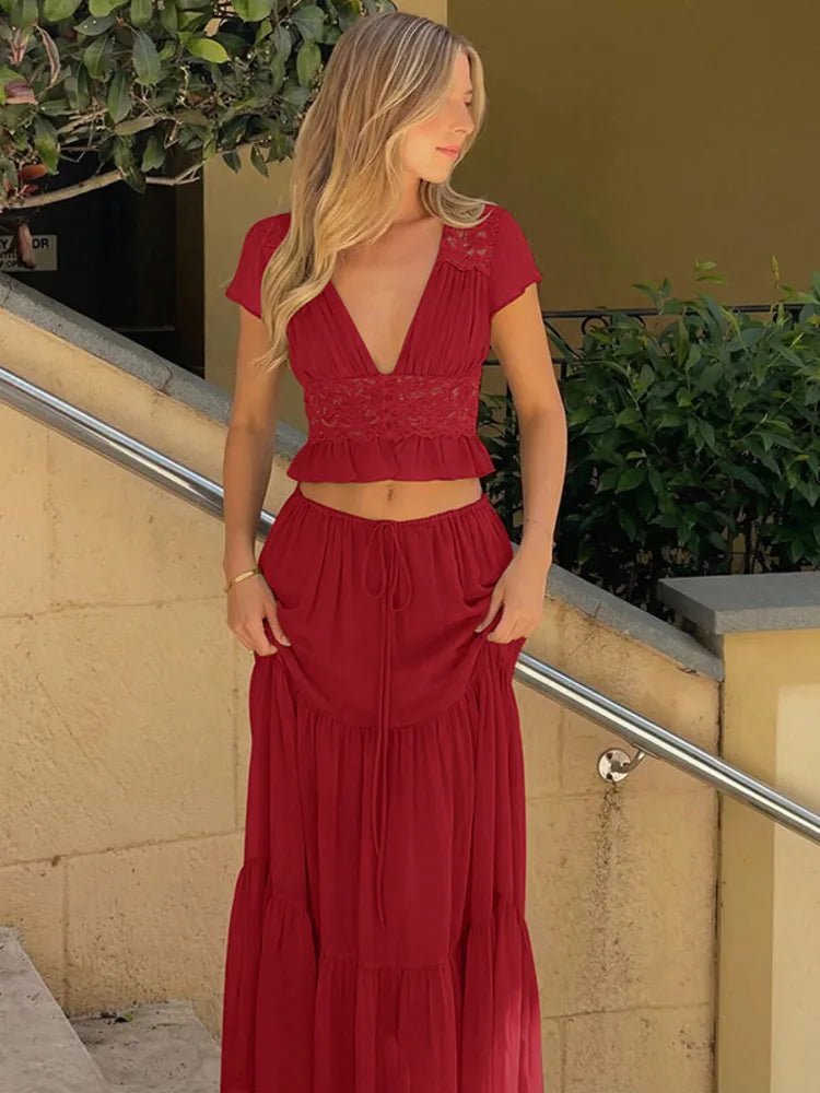 Conjunto de top e saia de chiffon com renda Katerina