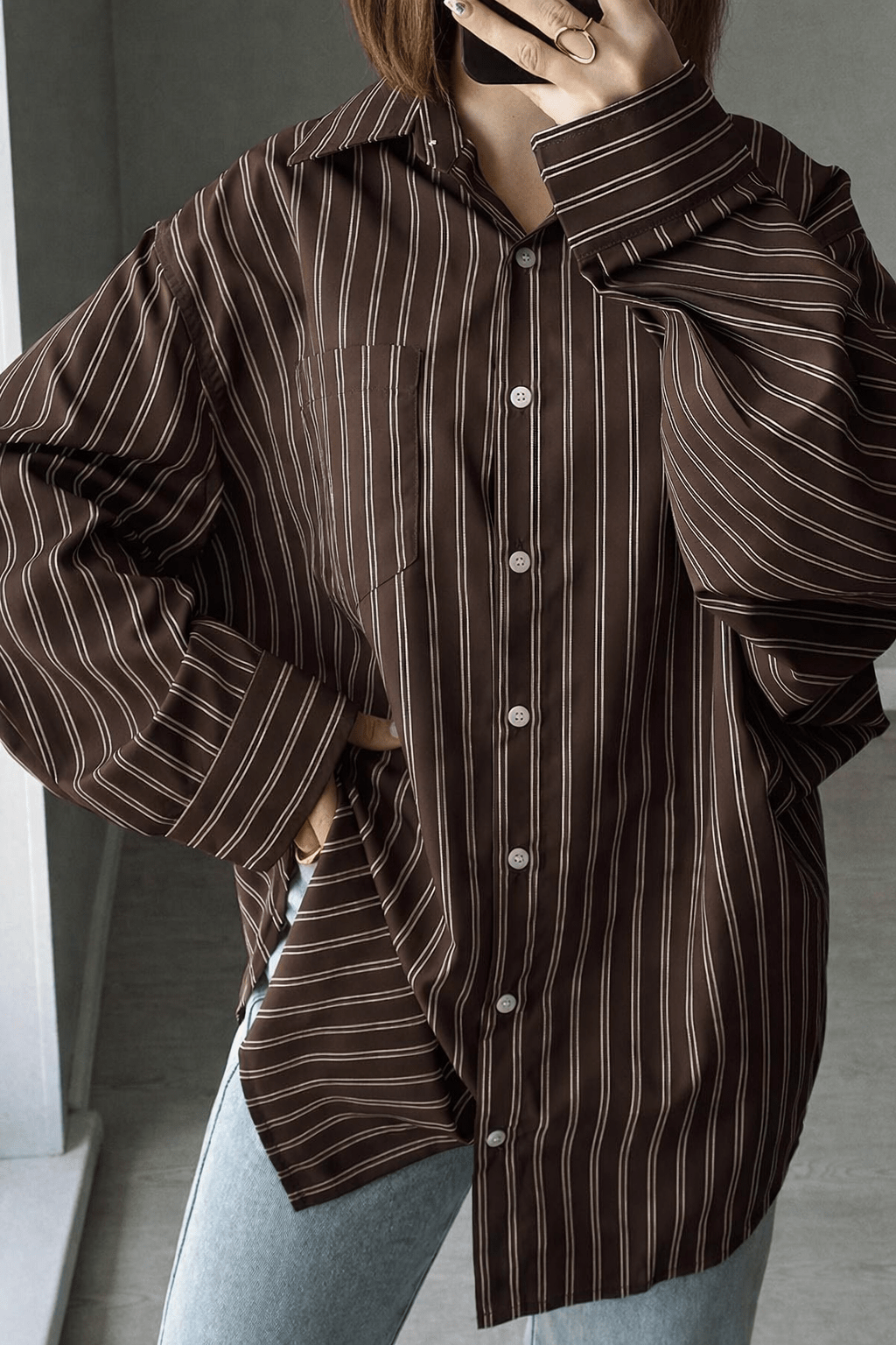 Camisa às riscas com mangas morcego Kathy