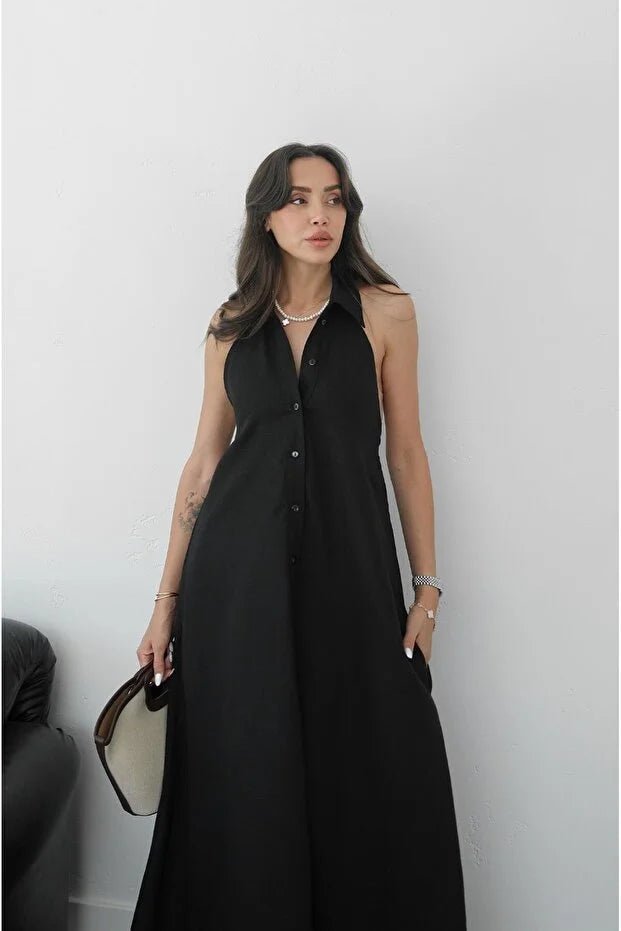 Vestido maxi elegante Kaya com decote halter