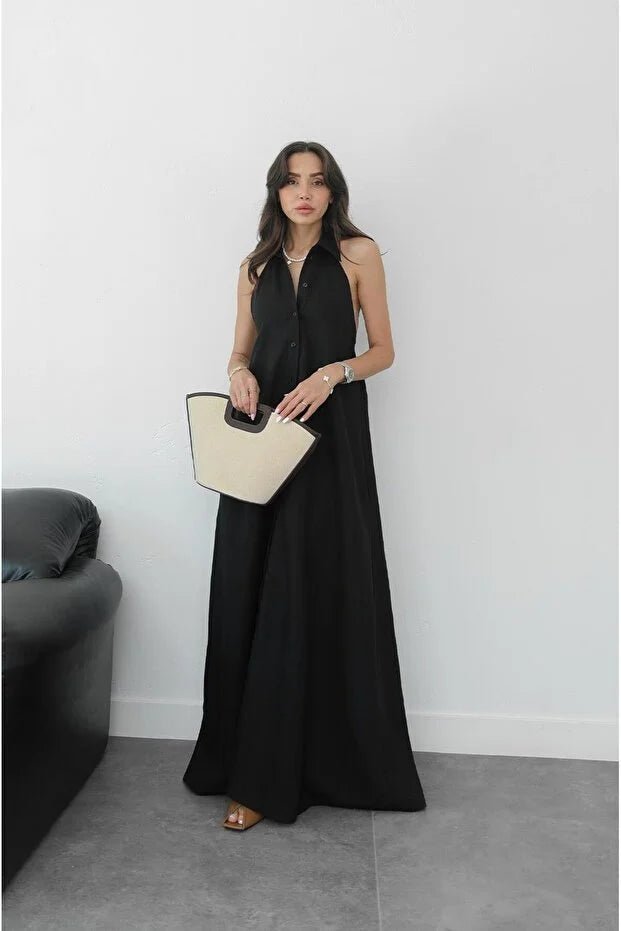 Vestido maxi elegante Kaya com decote halter