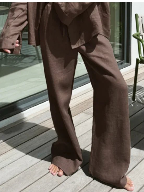 Calças de linho de perna larga Kendall