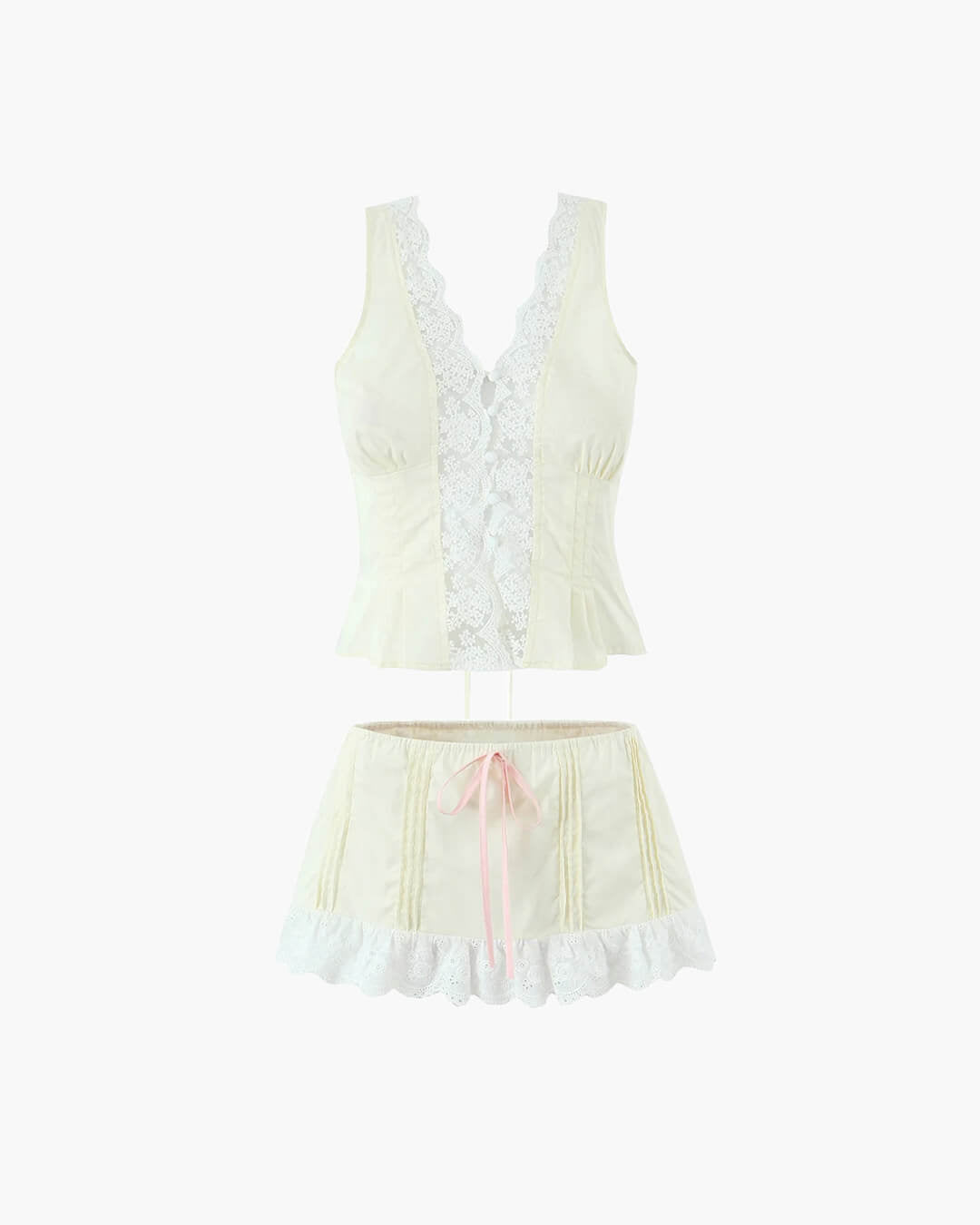 Conjunto de saia mini com acabamento em renda Klarissa