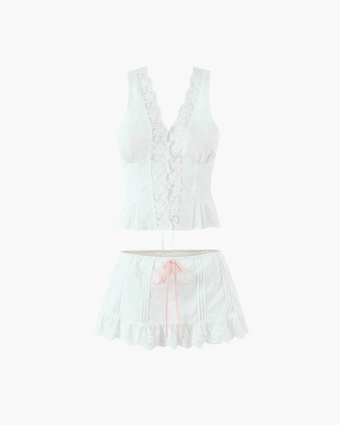 Conjunto de saia mini com acabamento em renda Klarissa