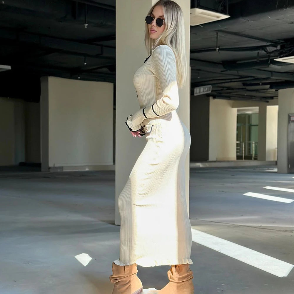 Vestido midi de malha com gola polo Emmeline