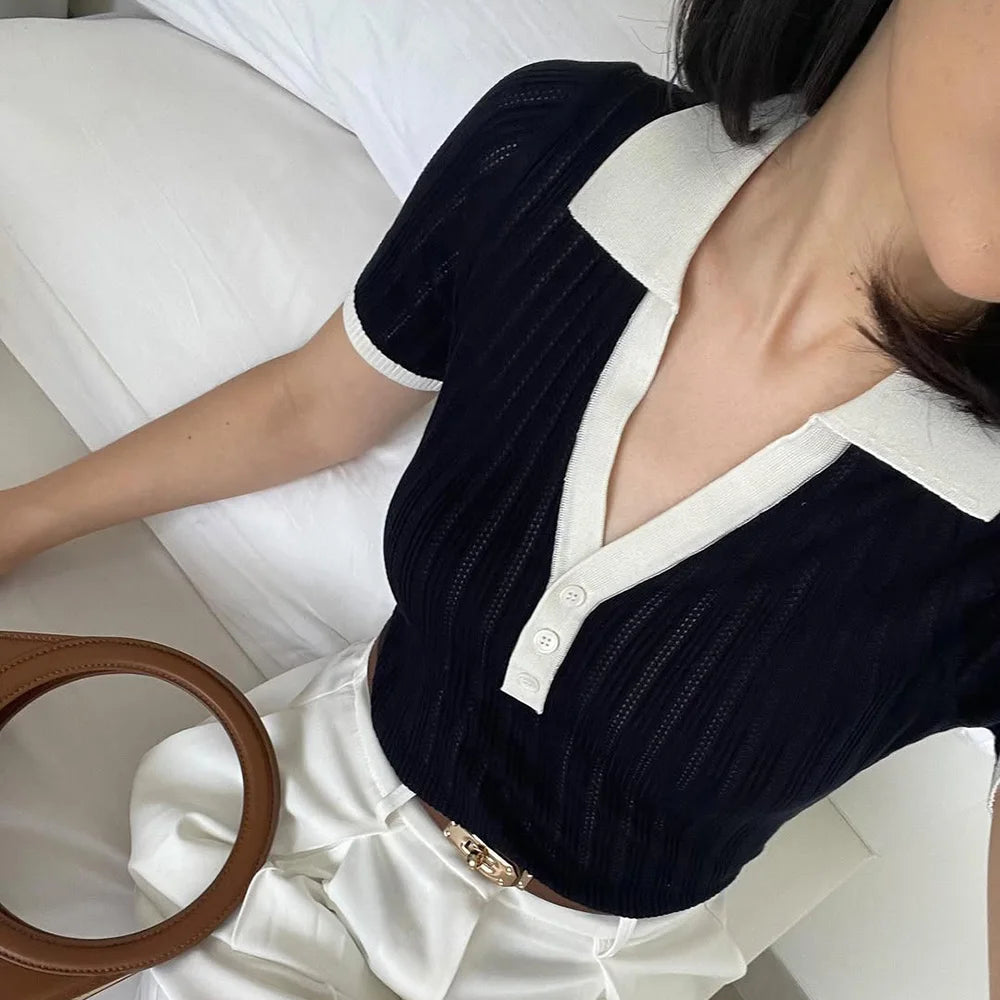 Camisola de malha com lapelas