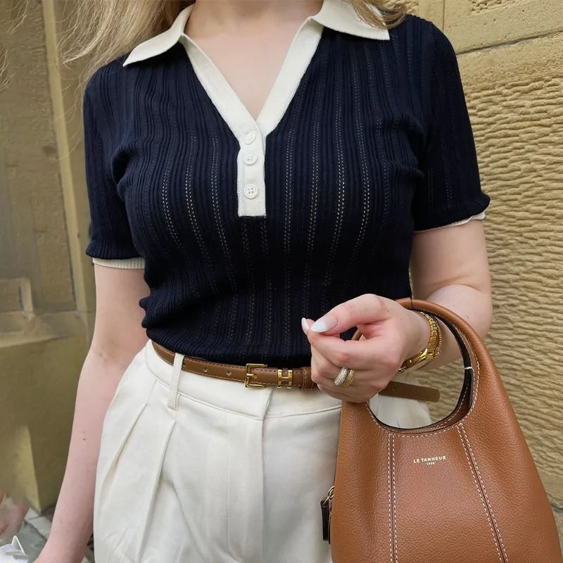 Camisola de malha com lapelas