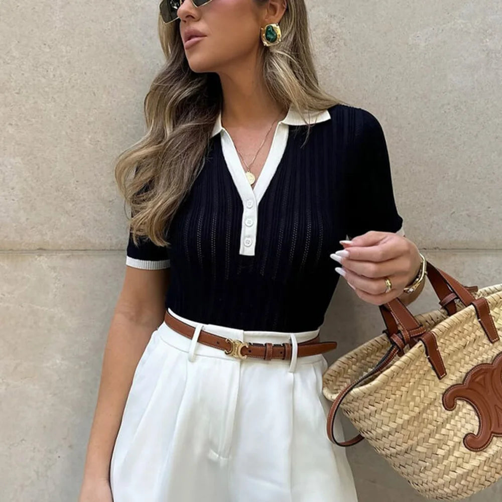 Camisola de malha com lapelas