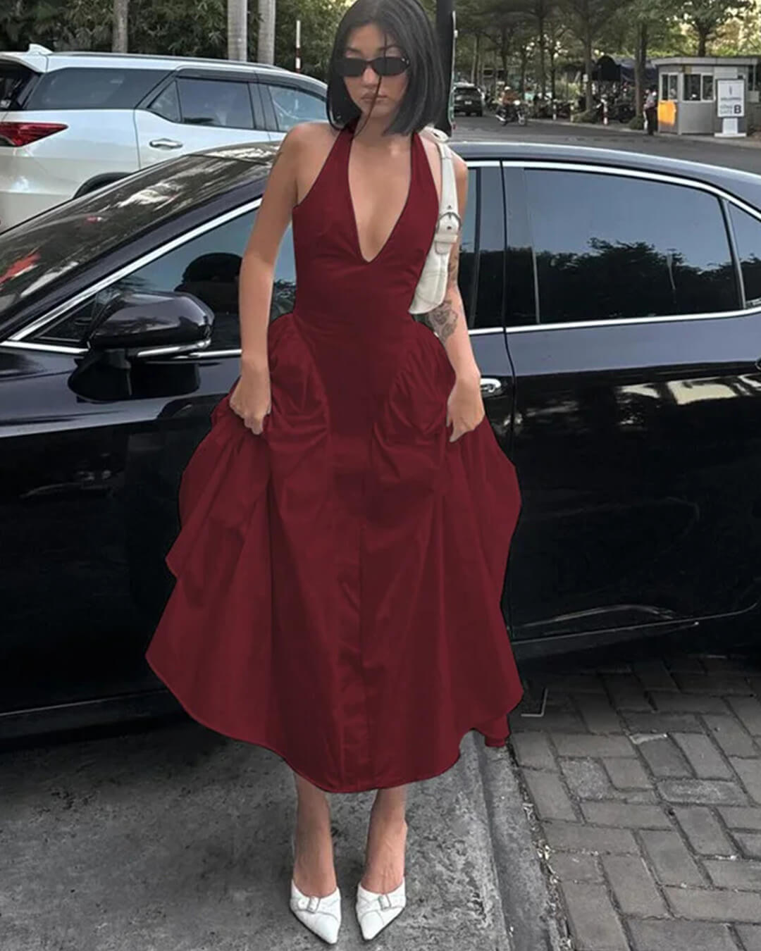 Vestido maxi com decote profundo Kristy