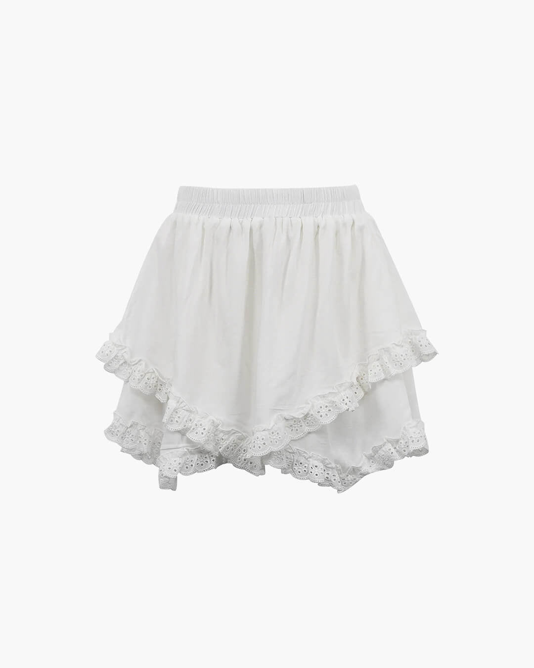 Saia mini em camadas com acabamento de folhos Kyrie