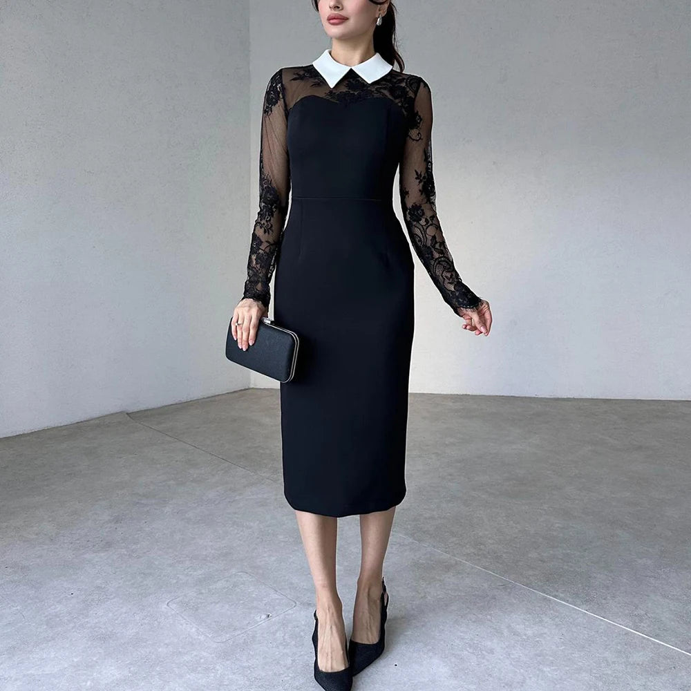 Vestido midi de renda com gola Ottilie